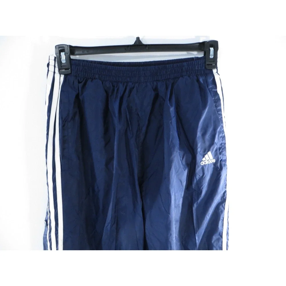 Vintage Adidas Mens Navy Blue 3-Stripe Snap Button Tearaway Track Pants‎ Size M
